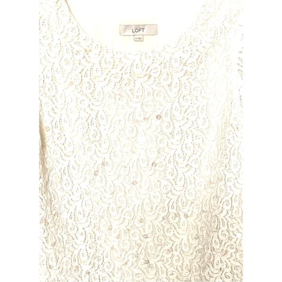 LOFT BY ANN TAYLOR CAP SLV, ROUND NECK, LINED, LACE BLOUSE, WOMENS, M, IVORY - Picture 4 of 12